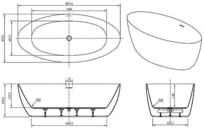 Акриловая ванна BelBagno 186x88 BB707-1860-880 без гидромассажа