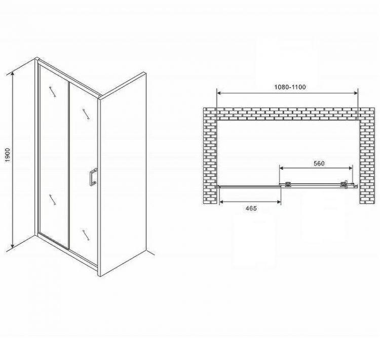 Душевая дверь Abber Schwarzer Diamant 110 AG301105 профиль Хром стекло прозрачное