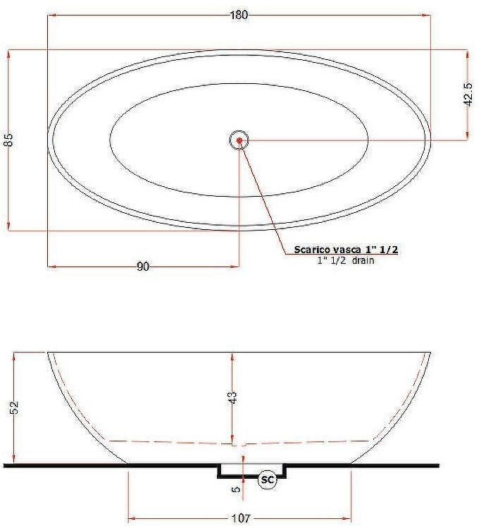 Ванна из искусственного камня Gruppo Treesse Carezza 180x85 V308BL без гидромассажа