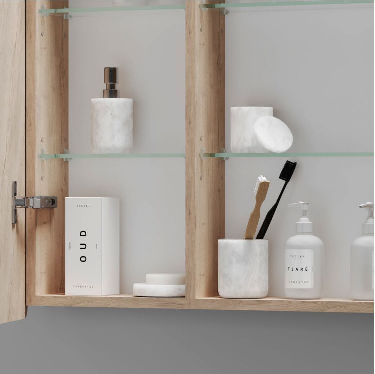 Зеркальный шкаф SANCOS для ванной комнаты SANCOS Mirror 890x150х740 мм, с LED подсветкой, цвет дуб галифакс натуральный, MI90EG