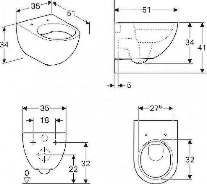 Унитаз Geberit (Keramag) Acanto 500.600.01.2 подвесной без сиденья