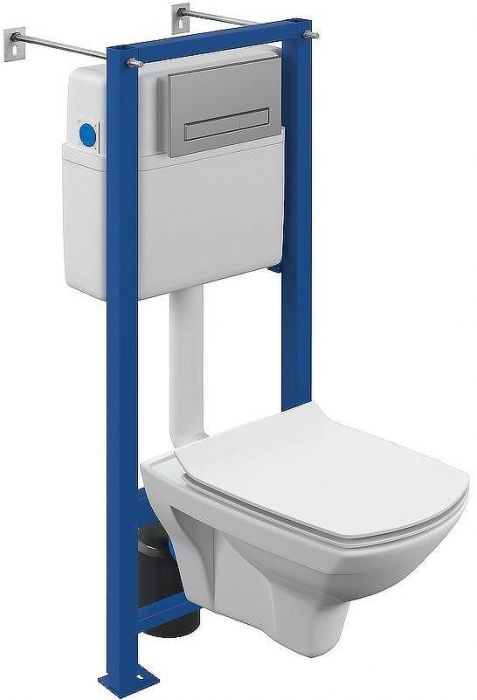 Комплект унитаза с инсталляцией Cersanit Carina 64440 с сиденьем Микролифт и клавишей смыва Хром матовый