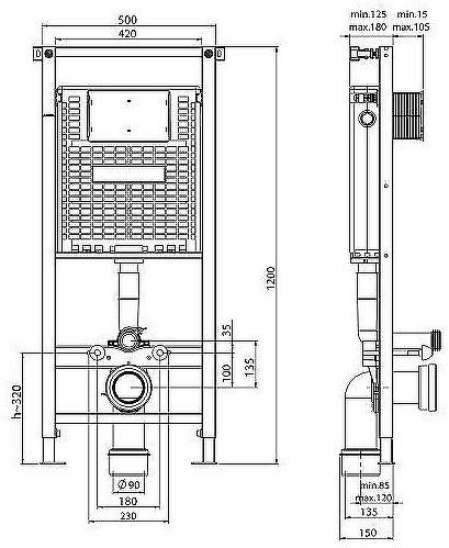 Инсталляция Koller Pool Alcora ALCORAST1200 для подвесного унитаза без клавиши смыва Инсталляция Koller Pool Alcora ALCORAST1200 для подвесного унитаза без клавиши смыва