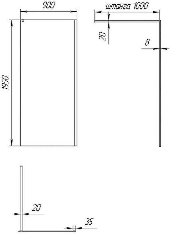 Душевая перегородка Paini 90 Walk-In 90C профиль Черный матовый стекло прозрачное