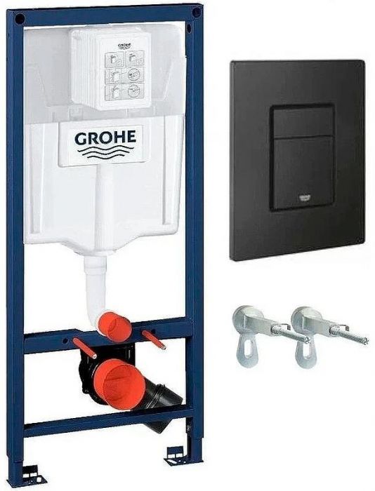 Комплект унитаза BelBagno Uno BB3105CHR/SC с инсталляцией Grohe Rapid SL 38811KF0 с сиденьем Микролифт и Черной матовой клавишей смыва