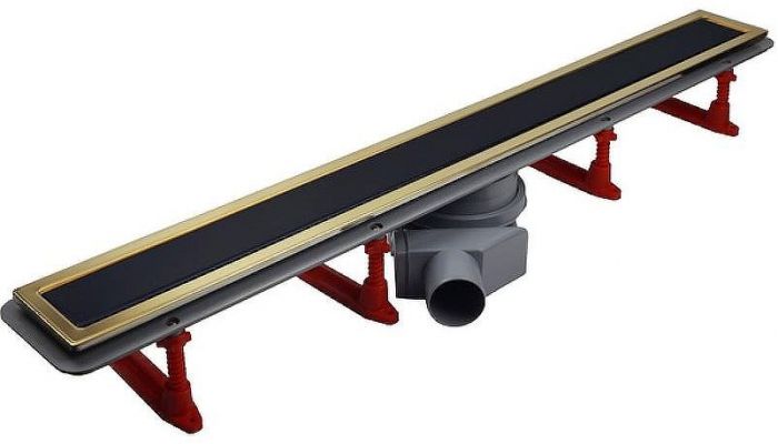 Душевой лоток Pestan Confluo Premium Line 950 Black Glass Gold 13100125 с решеткой Черный глянцевый Золото глянцевое