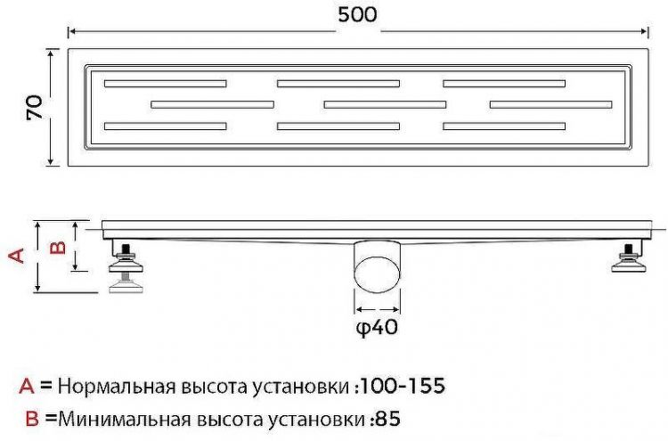 Душевой лоток Gappo G85007-1 с решеткой Нержавеющая сталь