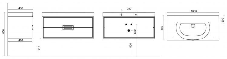 Тумба Canaletto белая матовая 100 см, с 2 ящиками (подходит для раковин Buongiorno)
