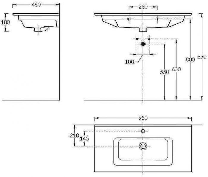 Раковина Kerama Marazzi Piano 95 PI.wb.95 Белая глянцевая
