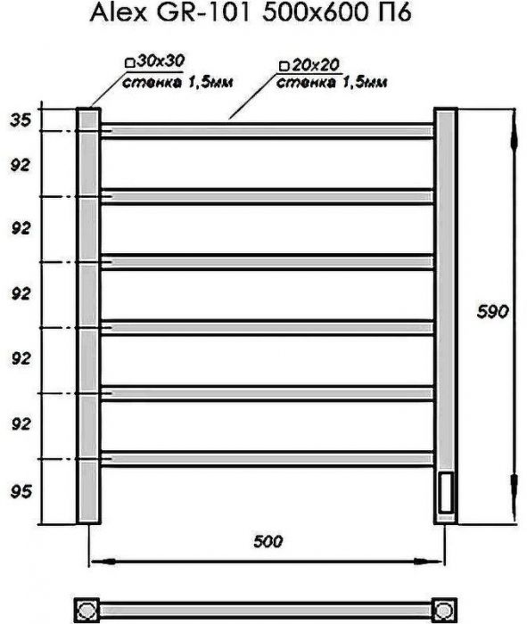 Электрический полотенцесушитель Grois Alex GR-101 50/60 П6 9005 U Черный матовый