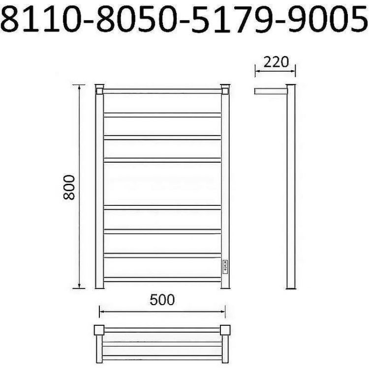 Электрический полотенцесушитель Маргроид 8110 профильный 810x500 8110-8050-5179-9005 с полкой Черный матовый