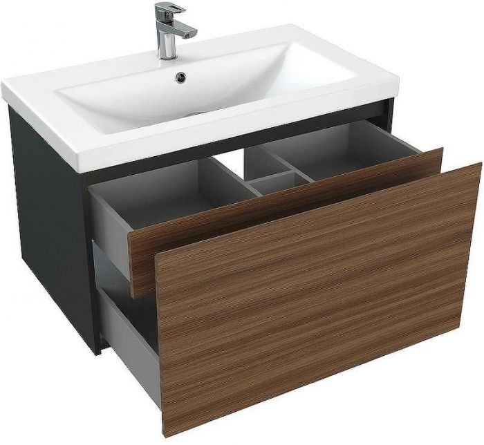 Тумба под раковину Cersanit Grande 80 64760 подвесная Черная Орех
