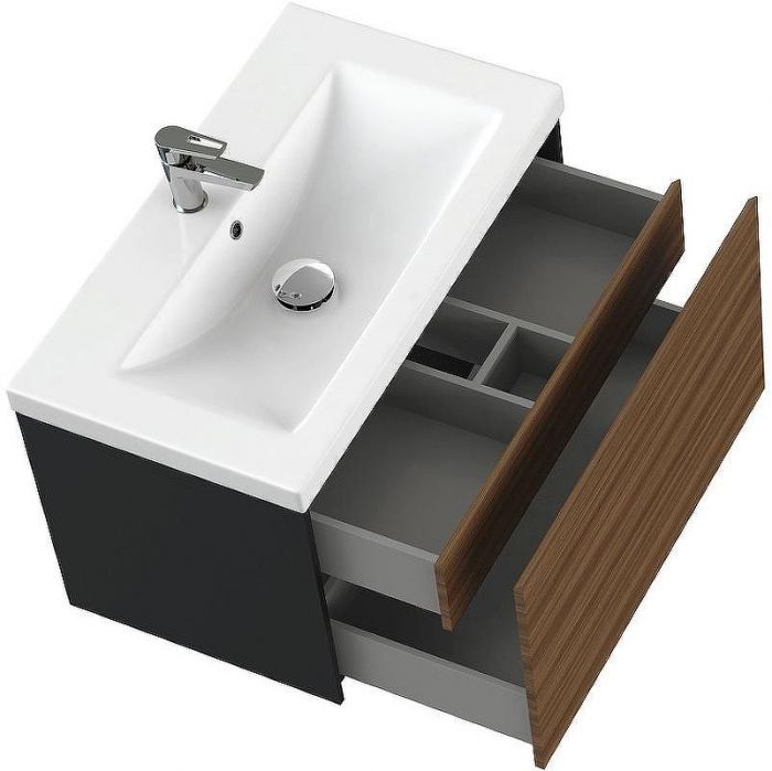 Тумба под раковину Cersanit Grande 80 64760 подвесная Черная Орех