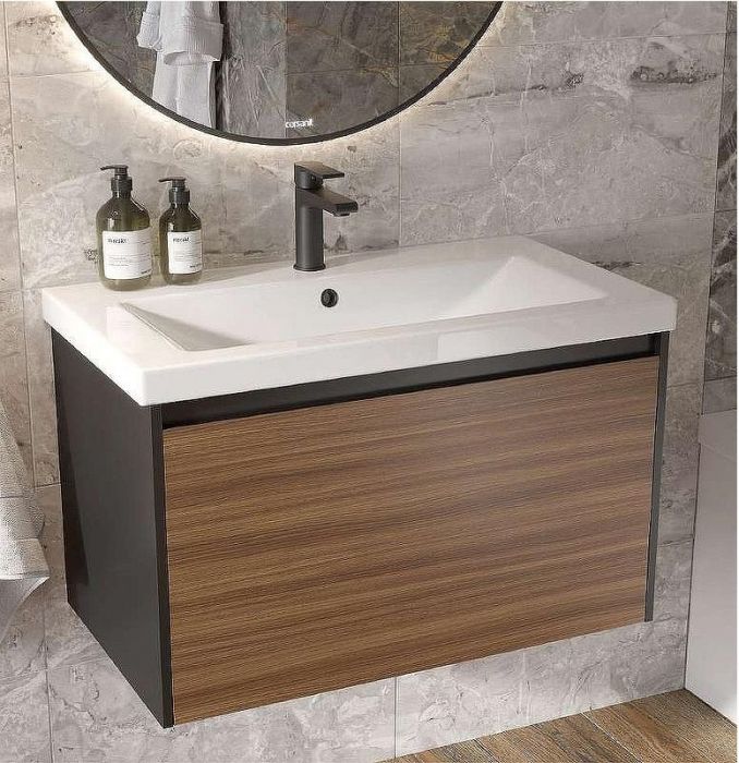 Тумба под раковину Cersanit Grande 80 64760 подвесная Черная Орех