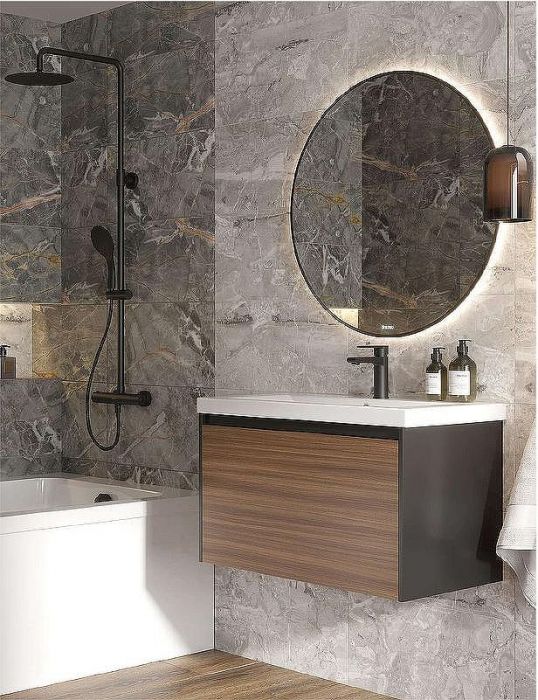 Тумба под раковину Cersanit Grande 80 64760 подвесная Черная Орех