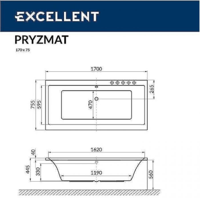 Акриловая ванна Excellent Pryzmat Slim 170x75 WAEX.PRY17S.RELAX.BR с гидромассажем