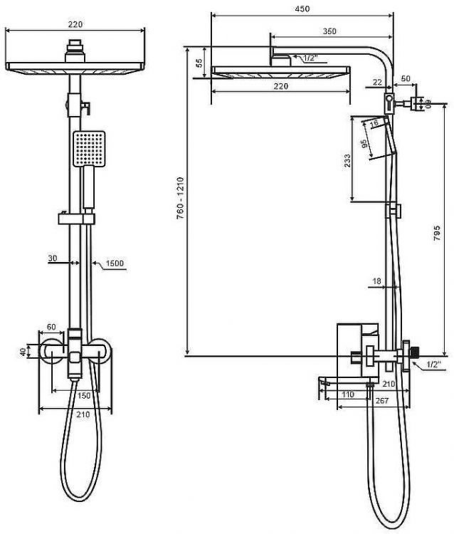Душевая система WesnaArt Kubus KUB13-314Black Черная матовая
