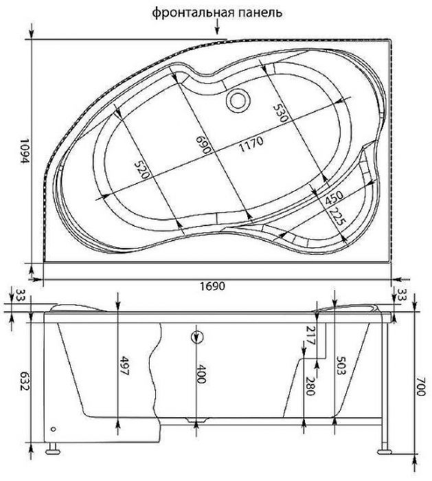 Акриловая ванна Aquanet Capri 170x110 R 205387 без гидромассажа