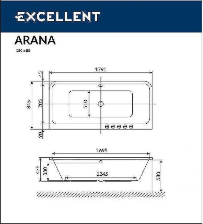 Акриловая ванна Excellent Arana 180x85 WAEX.ARA18.SMART.BR с гидромассажем