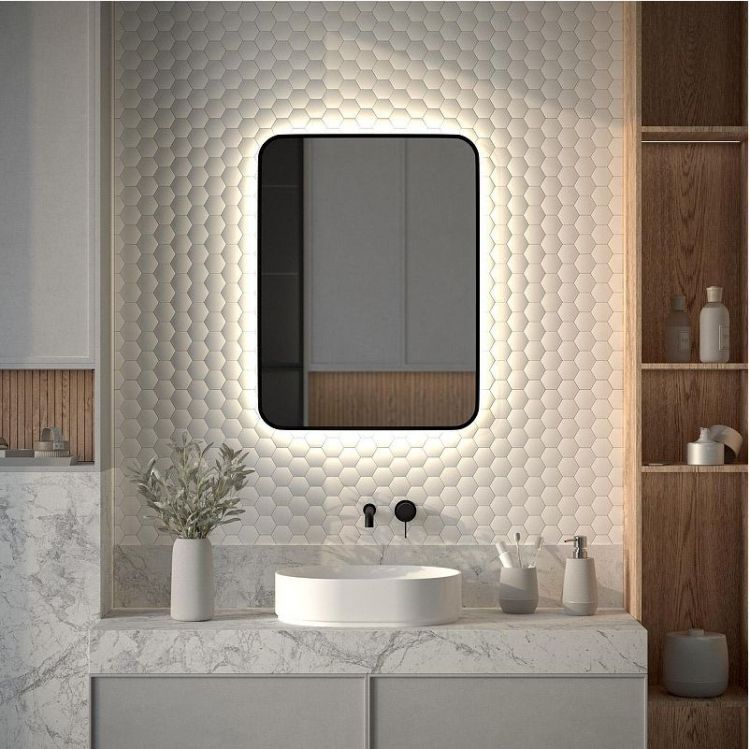 Зеркало Defesto Aura 60х80 DF 2967 с подсветкой 25W-4500K/Без выключателя/Нейтральный белый свет/Черная рама