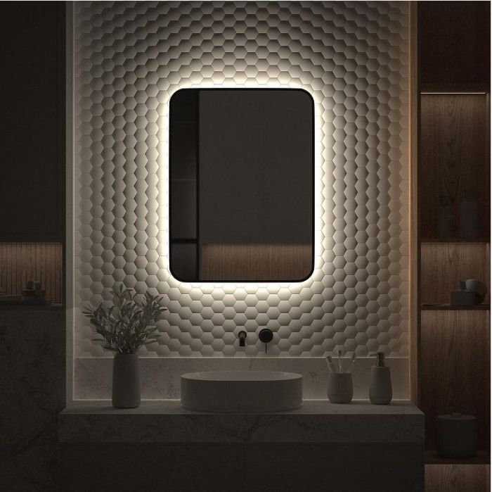 Зеркало Defesto Aura 60х80 DF 2967 с подсветкой 25W-4500K/Без выключателя/Нейтральный белый свет/Черная рама