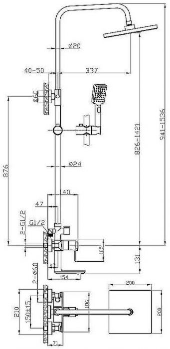 Душевая система Rossinka RS50-46 с термостатом Хром