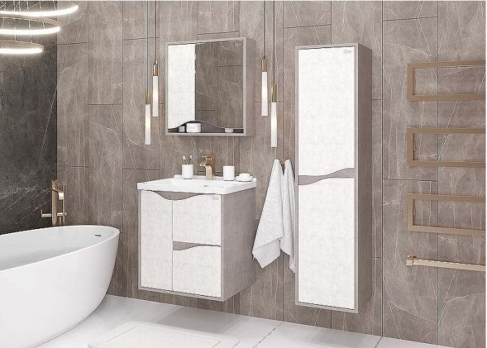 Зеркальный шкаф Onika Брендон 60.00 206084 Камень светлый Бетон крем