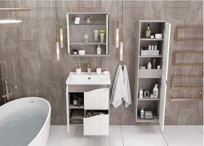 Зеркальный шкаф Onika Брендон 60.00 206084 Камень светлый Бетон крем