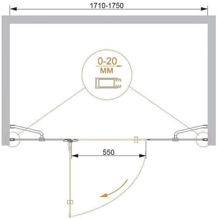 Душевая дверь Cezares Bergamo 175 L BERGAMO-W-B-13-80+60/40-C-Cr-L профиль Хром стекло прозрачное
