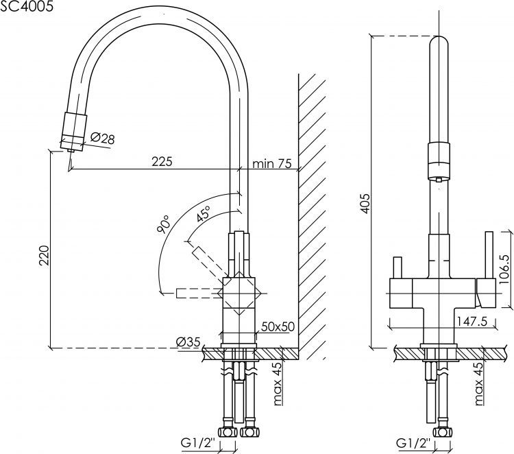 Смеситель для кухни Sancos Arno с гибким изливом, цвет брашированное золото/черный, SC4005BG