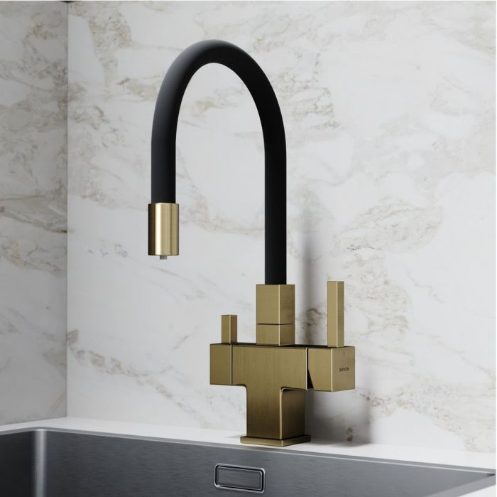 Смеситель для кухни Sancos Arno с гибким изливом, цвет брашированное золото/черный, SC4005BG