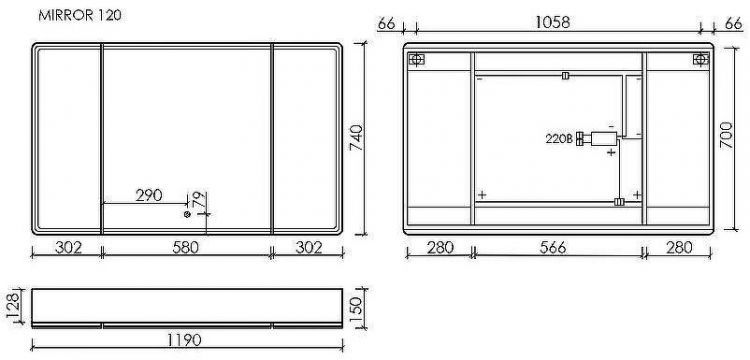 Зеркальный шкаф Sancos Mirror 120 MI120EG с подсветкой Дуб галифакс натуральный