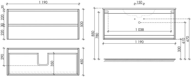 Тумба подвесная SANCOS под раковину Libra, белый глянец 1190х450х500 мм, LB120-1W