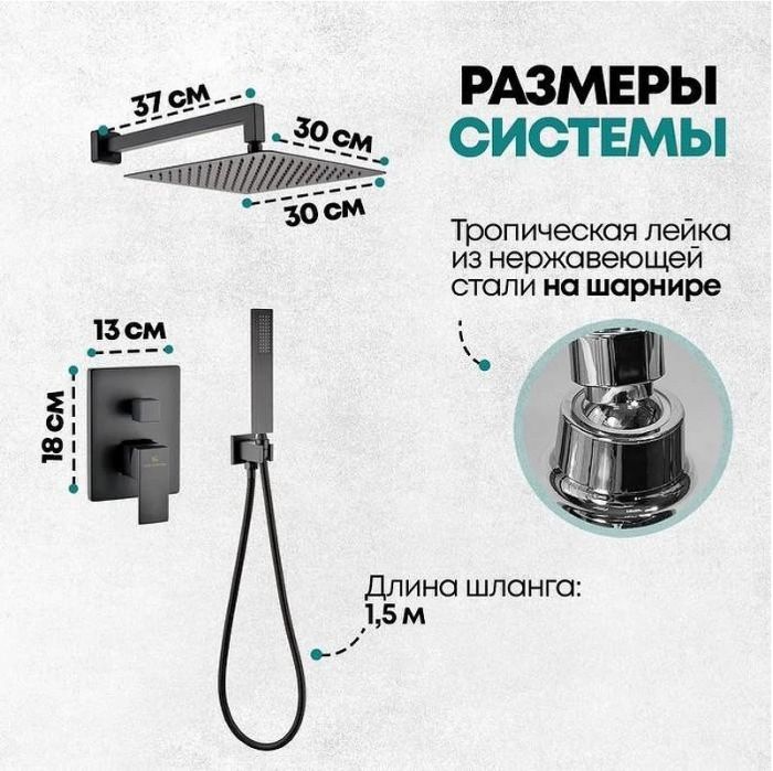 Душевая система Grocenberg GB5089BL-3 Черная матовая