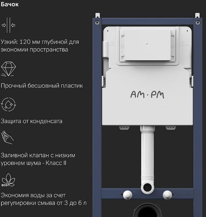 Инсталляция AM.PM PrimeFit I012709.0151 для унитаза с клавишей смыва Хром глянцевый