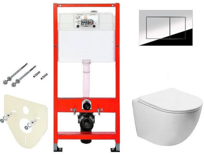 Комплект унитаза Vincea Globo VT1-14S с инсталляцией Tece Profil 9400412 с сиденьем Микролифт и клавишей смыва Хром глянцевый