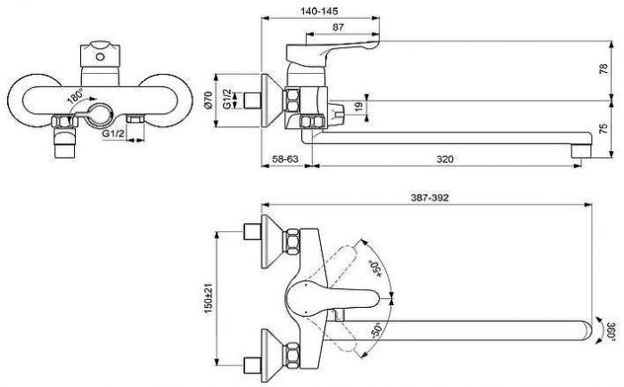 Смеситель для ванны Ideal Standard Alpha BD044AA универсальный Хром