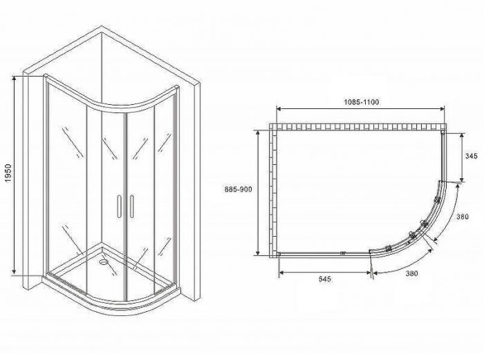 Душевой уголок Abber Schwarzer Diamant 110x90 AG01119B профиль Черный стекло прозрачное
