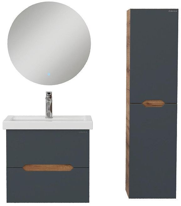 Шкаф пенал Onika Айленд 30 403085 подвесной цвет Дуб крафт золотой Графит