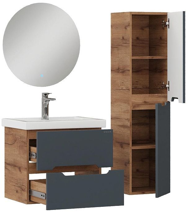 Шкаф пенал Onika Айленд 30 403085 подвесной цвет Дуб крафт золотой Графит