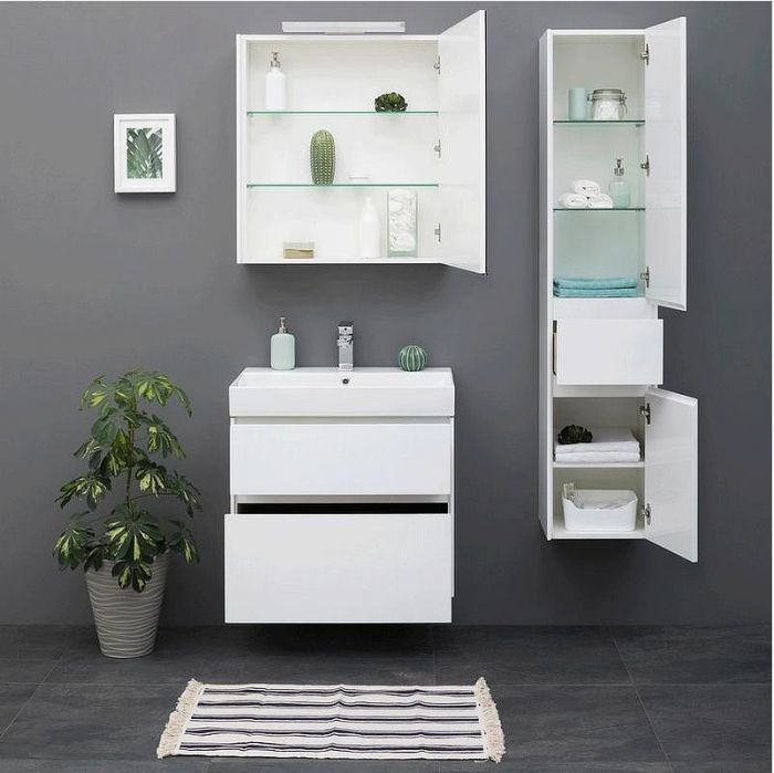 Комплект мебели для ванной Aquanet Бруклин 60 207803 подвесной Белый глянец