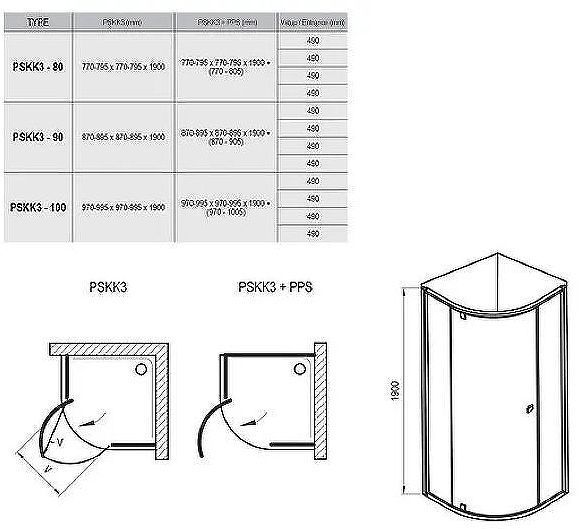 Душевой уголок Ravak Pivot PSKK3 80x80 37644300Z1 профиль Черный стекло Transparent