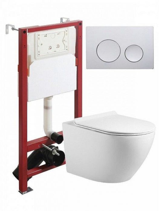 Комплект унитаза с инсталляцией Agger ATI09150L+APB100 цвет Белый с сиденьем Микролифт и клавишей смыва цвет Хром