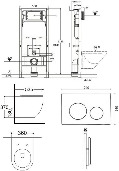 Комплект унитаза с инсталляцией Agger ATI09150L+APB100 цвет Белый с сиденьем Микролифт и клавишей смыва цвет Хром