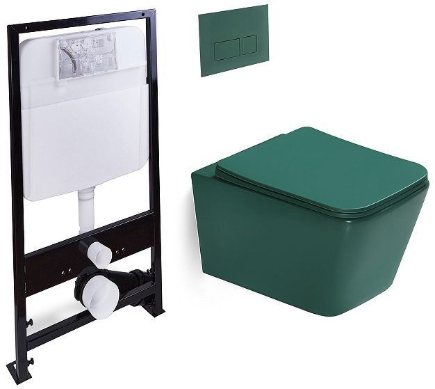 Комплект унитаза с инсталляцией SantiLine SL-5007G+SL-01/G цвет Зеленый матовый с сиденьем Микролифт и клавишей смыва цвет Зеленый матовый