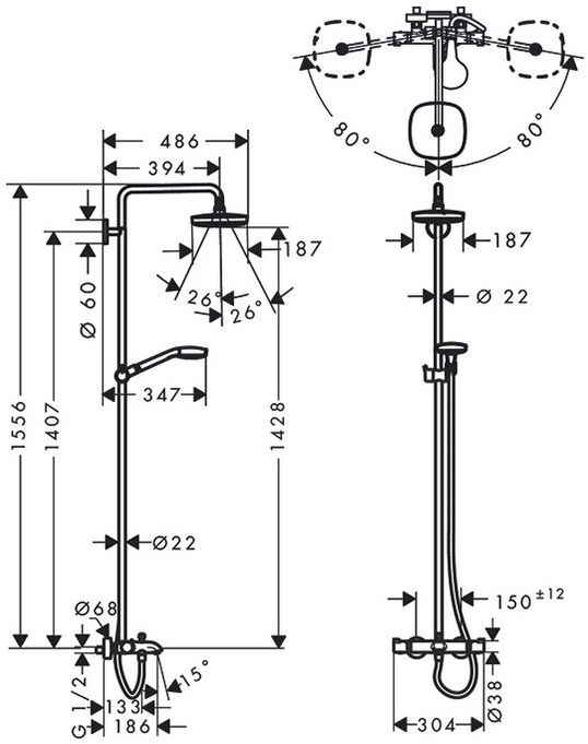 Hansgrohe Croma Select E 180 SHP Душевая система, верхний душ 187мм, с ручным душем и смесителем, цвет: хром