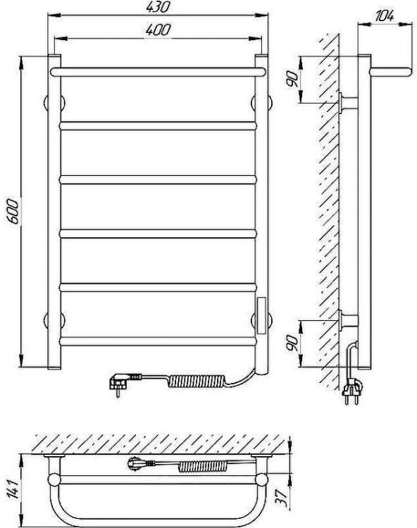 Электрический полотенцесушитель Laris Прайм ЧК П6 400x600 R 75201060 Белый муар