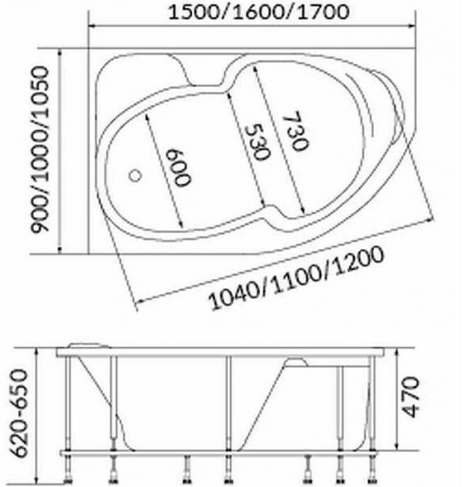 Акриловая ванна 1MarKa Diana 170х105 L 01ди1710л без гидромассажа