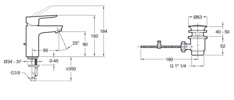 Смеситель Jacob Delafon Oscar E29842-CP, для раковины Смеситель Jacob Delafon Oscar E29842-CP, для раковины