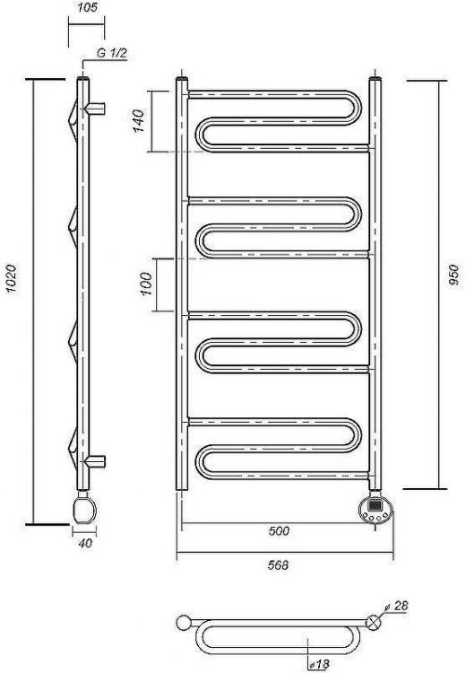 Электрический полотенцесушитель Domoterm Офелия П12 500x950 АБР ER Античная бронза